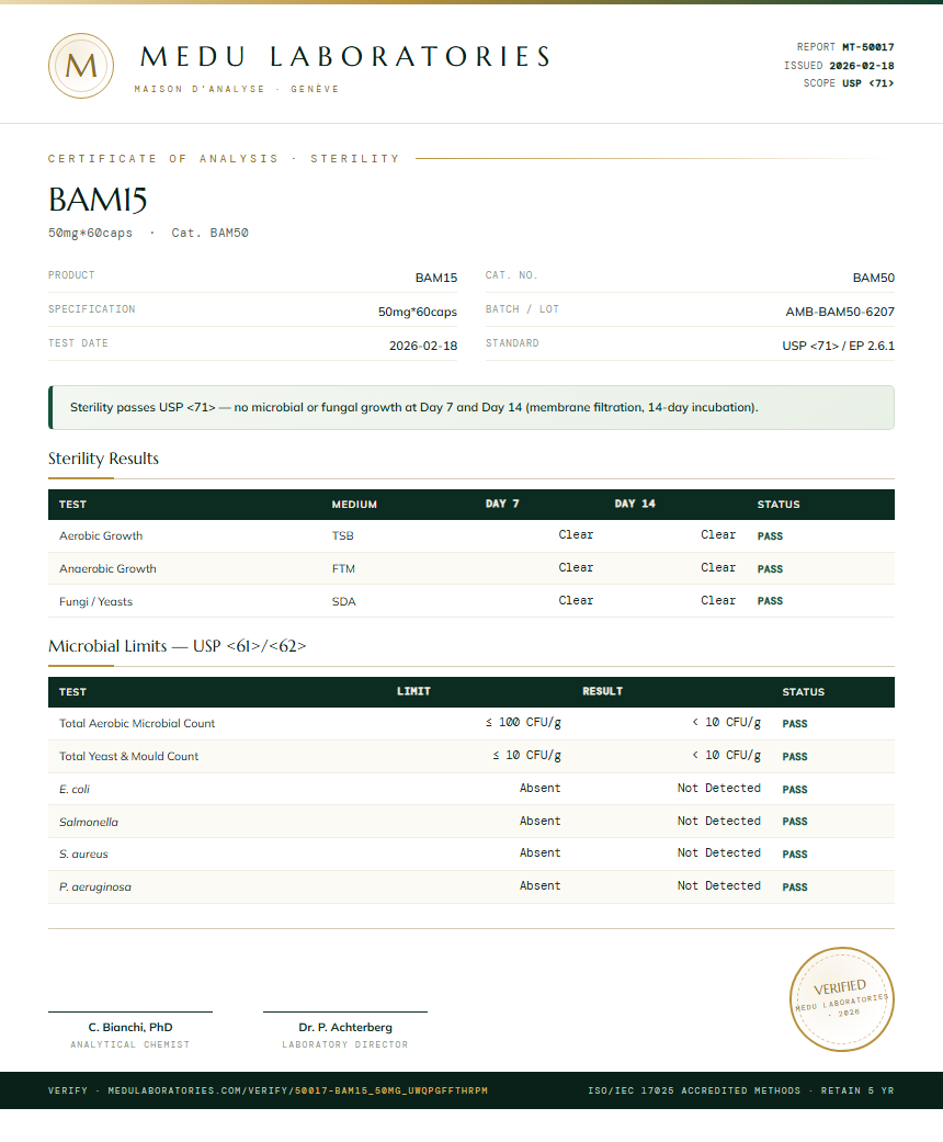 BAM15 Sterility report by Medu Laboratories
