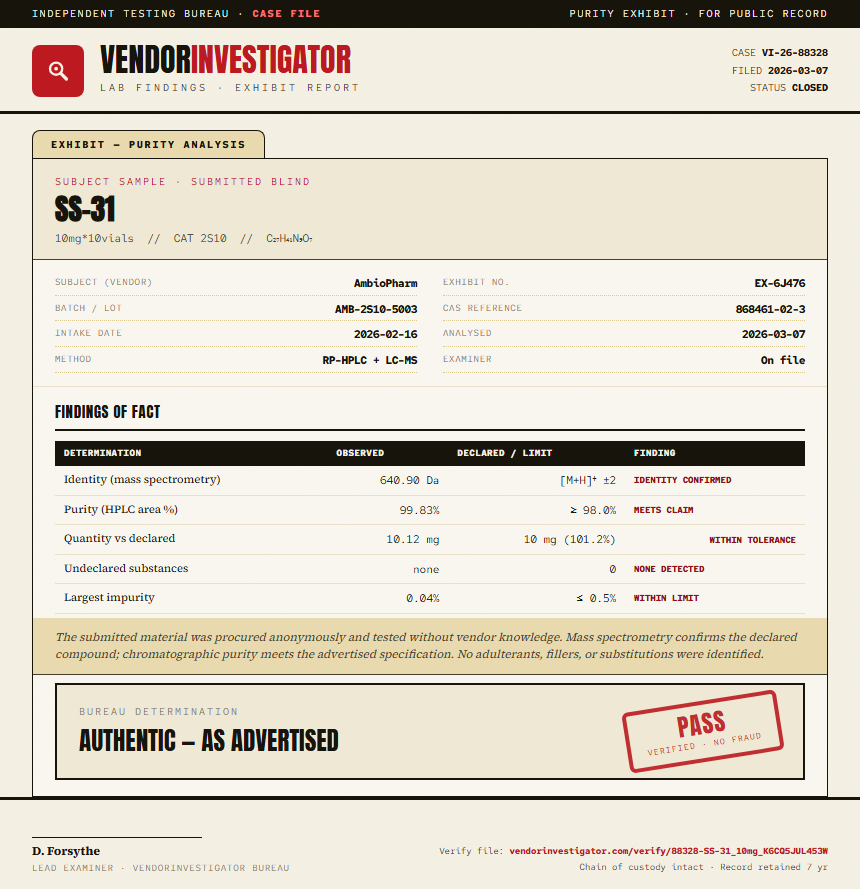 SS-31 Purity (HPLC) report by VendorInvestigator